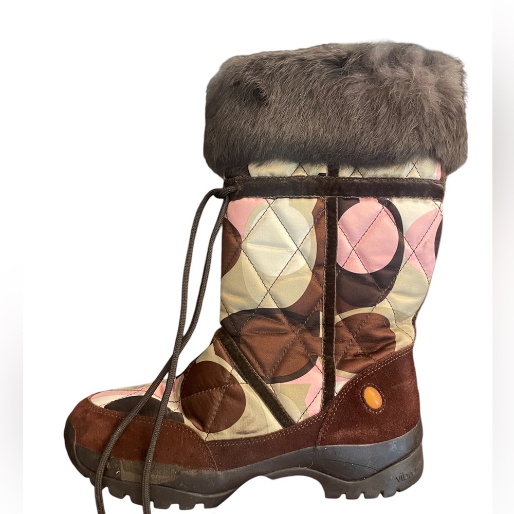 Coach Fur Trimmed Snow Boots Vibram Sole Size 10 ❄️
